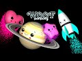 Starry planets cute baby characters have a dancing party in space colorful sensory music