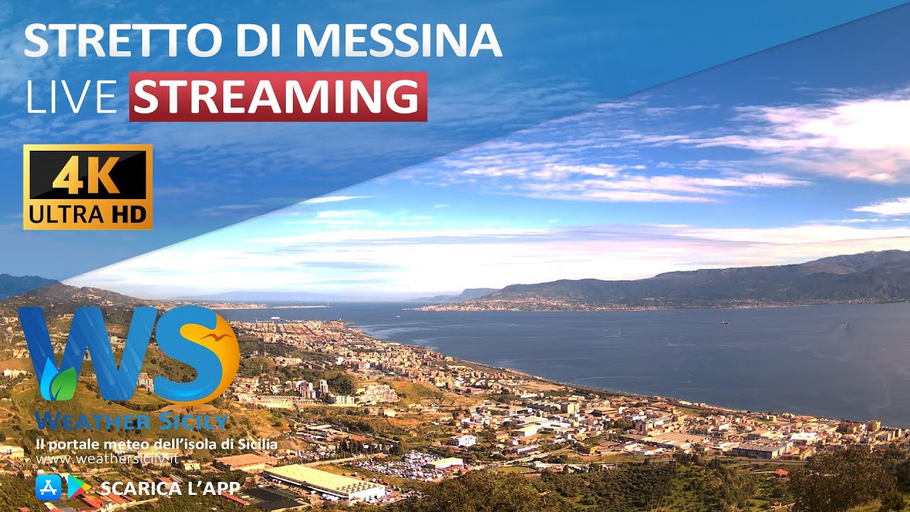 🔴 Stretto di Messina live webcam - Panoramica da Messina sud, Larderia