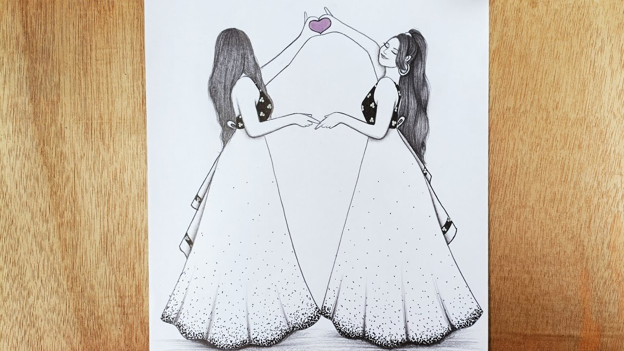 Friendship day Drawing || How to draw girls best Friends step by step ...