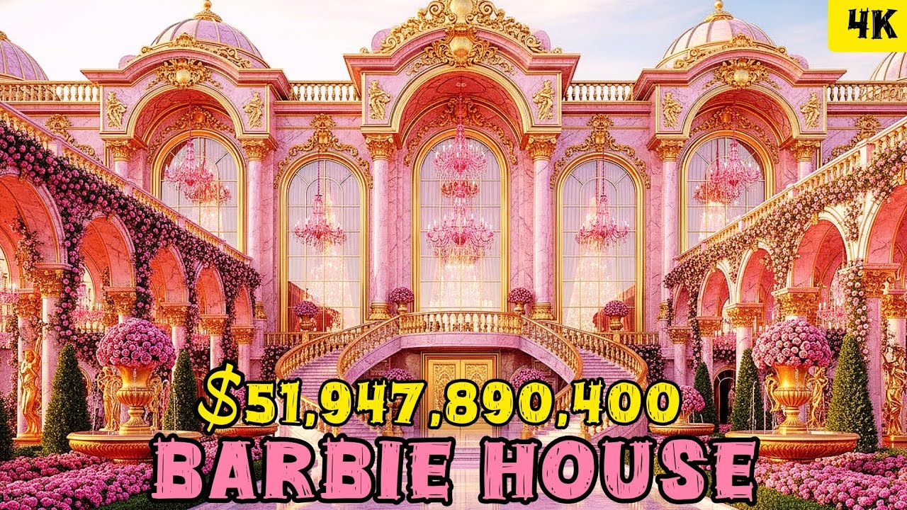 Barbie Girl Dream House 🧚‍♀️🏩💖 | Insanely Luxurious Pink Palace Exterior Tour 🌹