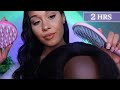 Asmr relaxing hair play  2 hours scalp massage hair brushing hairline scratching for sleep hair