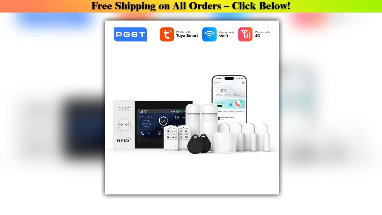 PGST PG107 4G Wireless Home Alarm System WiFi Security System with 43 Inch Full Touch ScreenCompati