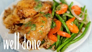 How To Make Crispy Chicken Thighs With White Wine-Butter Sauce And Vegetables | Recipe | Well Done