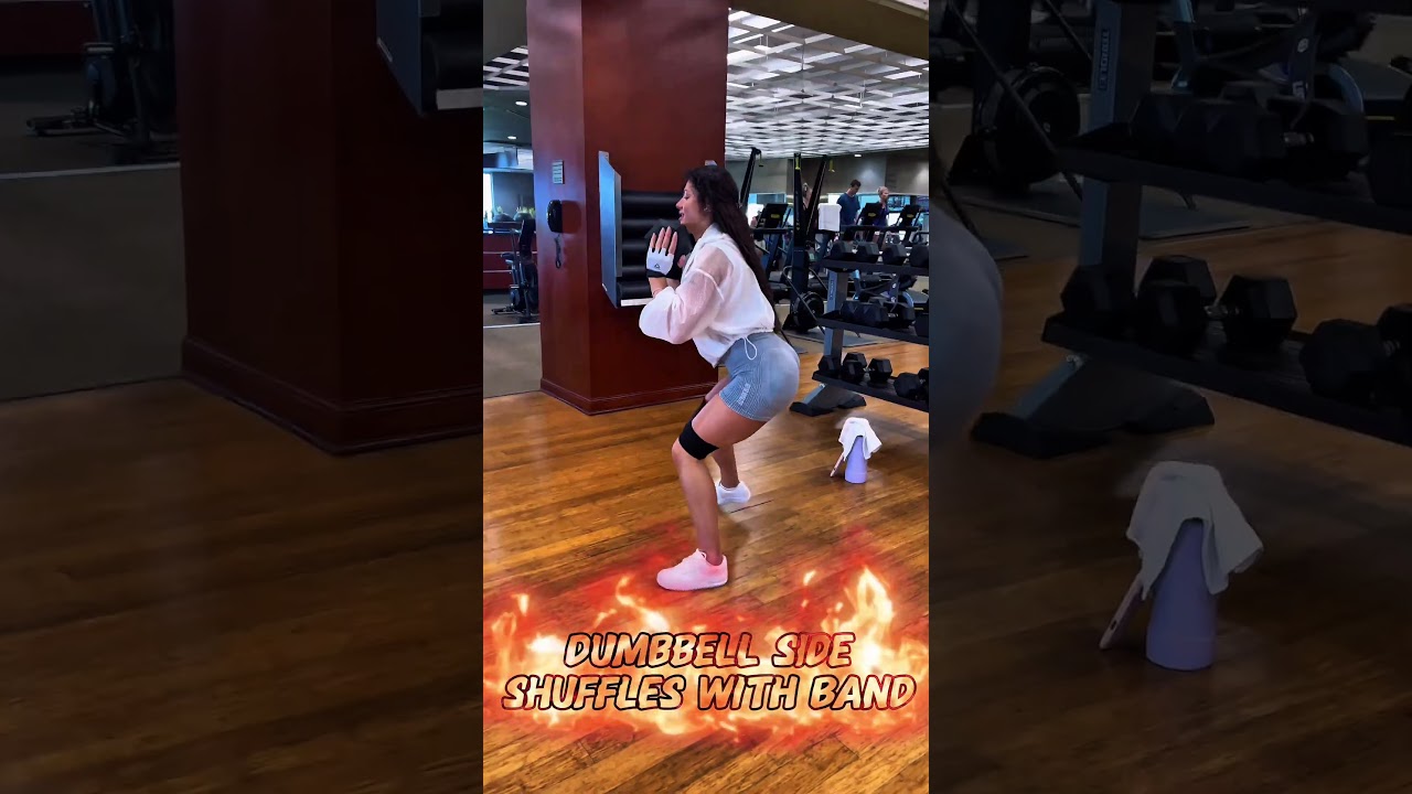 DUMBBELL SIDE SHUFFLES WITH RESISTANCE BAND #workout #motivation #legs #glutes