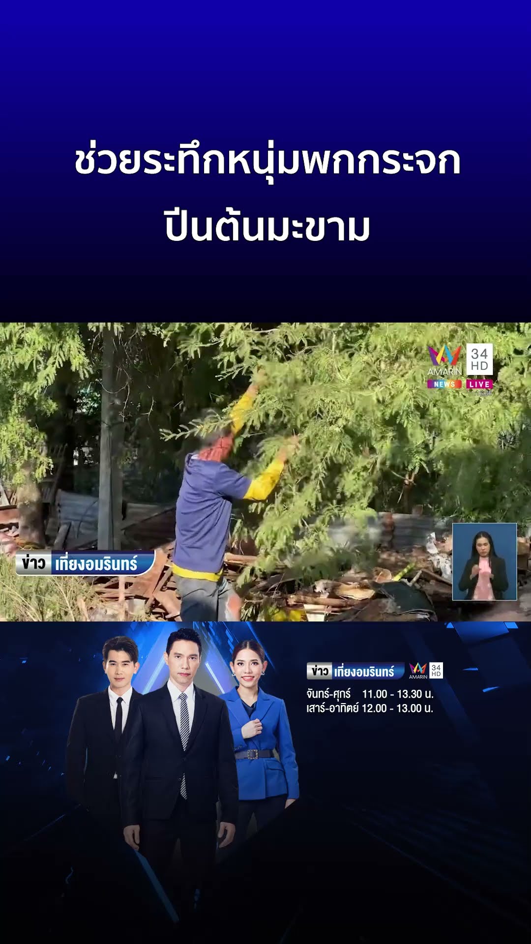ช่วยระทึกหนุ่มพกกระจก ปีนต้นมะขาม เพ้อส่องดาวตอนกลางวัน | ข่าวเที่ยงอมรินทร์