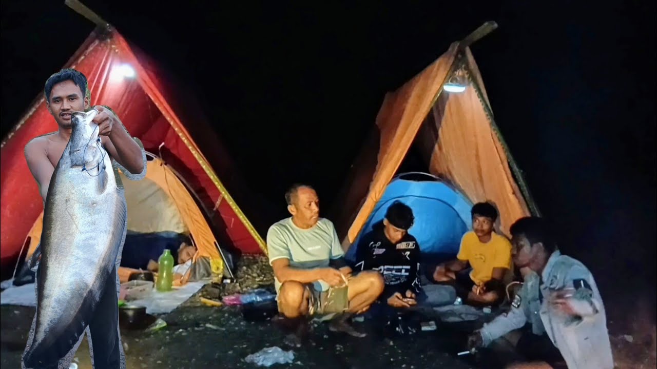 camping hujan deras di tegah pulau meyelam memanah ikan besar 10 kg bikin ikan asap untuk di makan