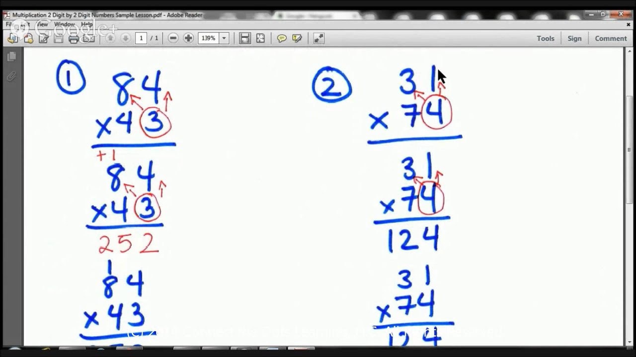 4th Grade Multiplying 2 Digit by 2 Digit Numbers Lesson Fullerton