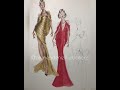 Fashion sketch tutorial by ZEYNEP DENIZ-watercolor rendering/evening gown