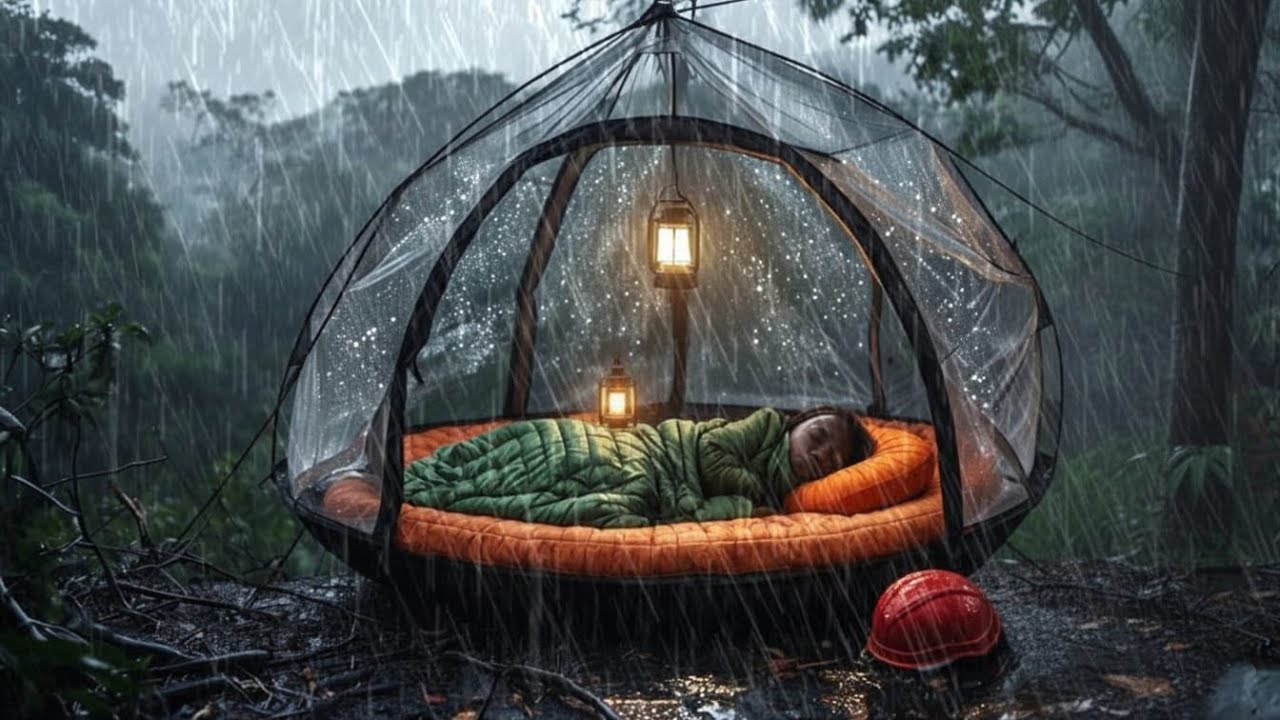 Camping alone overnight in a thunderstorm // A safe tent even in a ...