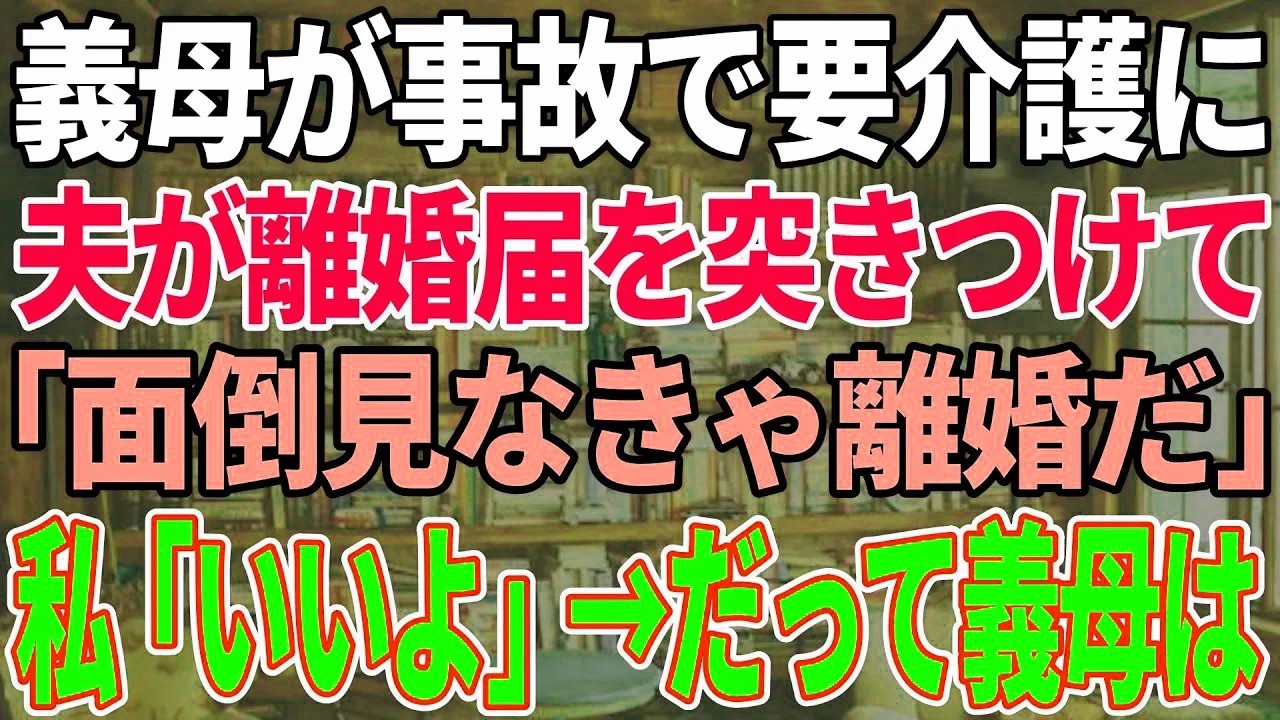 【スカッと感動】義母が事故で要介護になった日の夜、夫が離婚届を持ってきた「お前が介護しろ！命令聞かなきゃ離婚だw」私「じゃ離婚しましょう」喜んでサインしてやった。だって本当は義両親は…【修羅場】