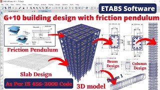 G+10 building design with friction pendulum system using ETABS software | structural design | civil