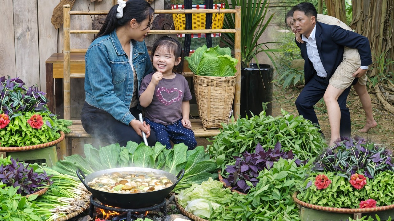 A Quiet Farm Evening — Fresh Garden Hot Pot Cooked With My Daughter While Tan Is Away