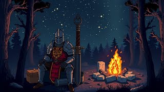 Campfire Vigil | Medieval Night Ambience with Crackling Fire & Soft Music