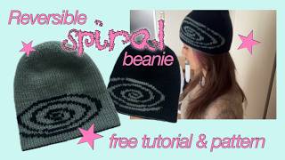 Reversible double knit spiral beanie ꩜ free tutorial and pattern