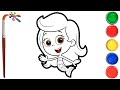 BUBBLE GUPPIES. Molly. Coloring and drawing for kids. draw with a brush. Раскраски для детей.