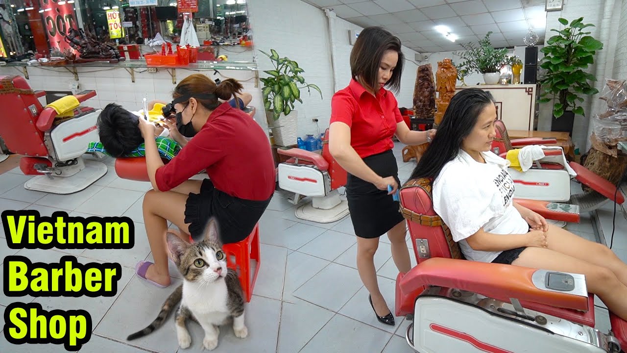 Vietnam Barber Shop ASMR Girl Massage & Hair Wash Relaxing in Ho Chi Minh city | Street Food And Travel