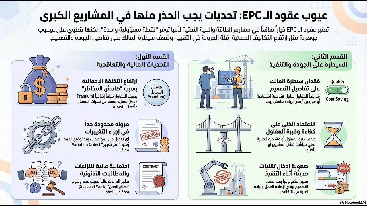 عيوب عقود EPC في المشاريع الكبرى | ما الذي يجب أن يعرفه مدير المشروع قبل اختيار هذا النوع من العقود؟