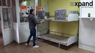 Watch a demonstration of this folding bunk bed that rests flat against the wall. It fits USA-Canada sized single-twin mattresses and 