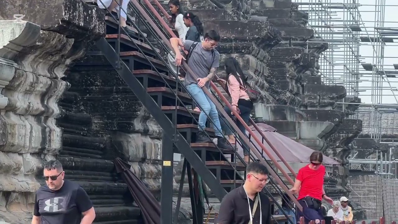 Funny Scary man is walking down from Angkor Wat 