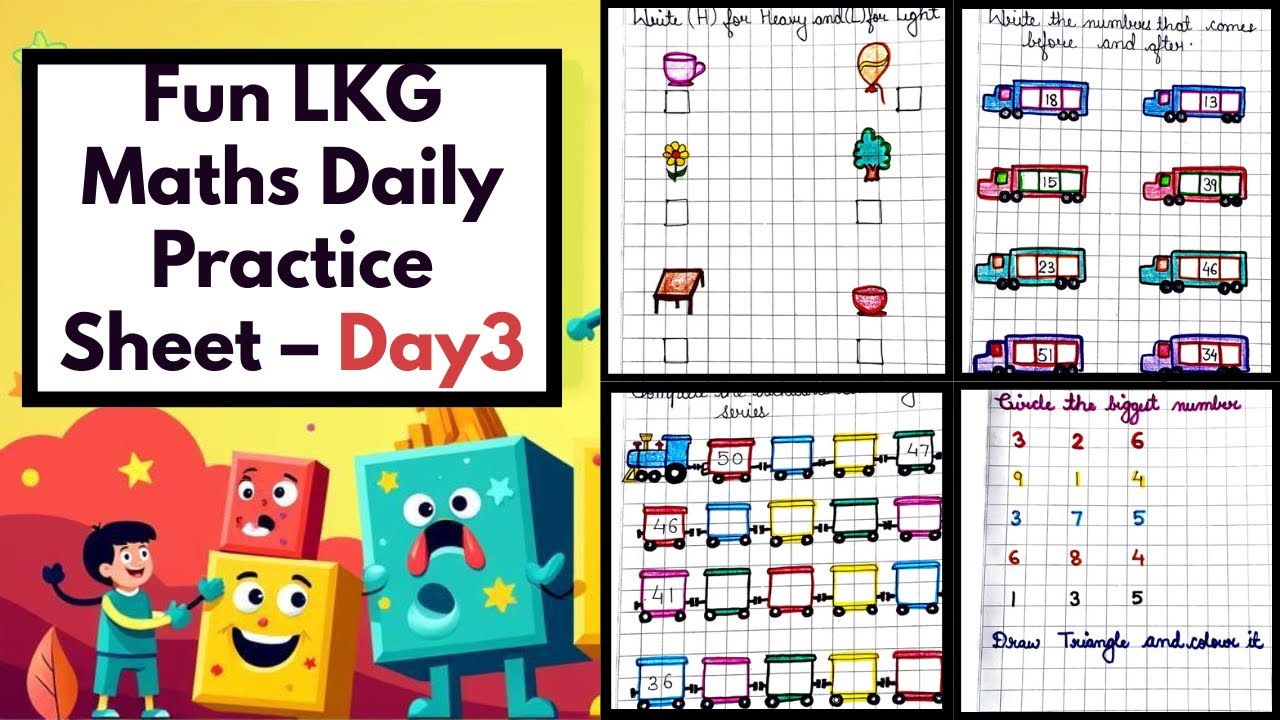 LKG/Nursery Math Daily Practice sheets Day 3 | LKG teaching Math ...