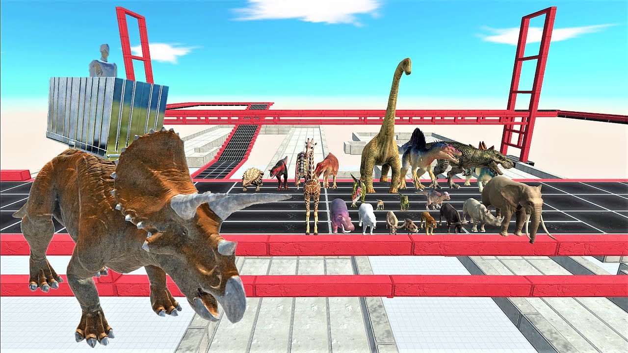 Race from a Triceratops perspective. 3D course with two bridges! | Animal Revolt Battle Simulator