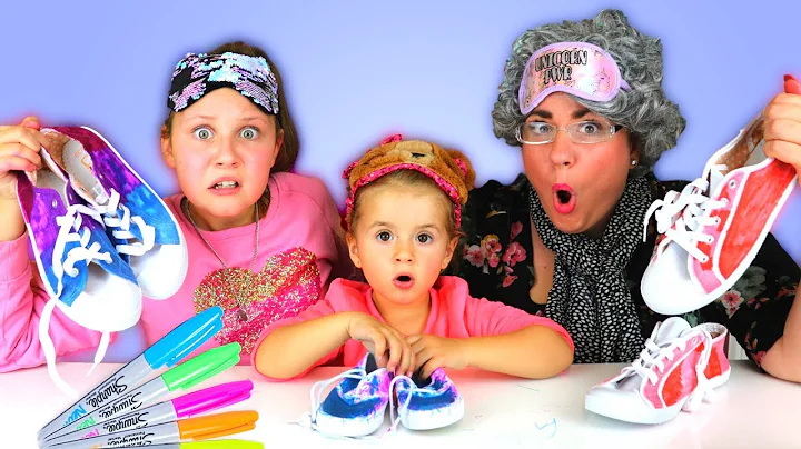 3 Colors Tie Dye Shoes Challenge! Greedy Granny vs...