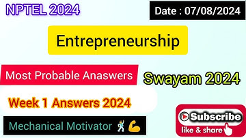 Entrepreneurship | Week 1 Quiz | Assignment 1 Solution | NPTEL | SWAYAM 2024