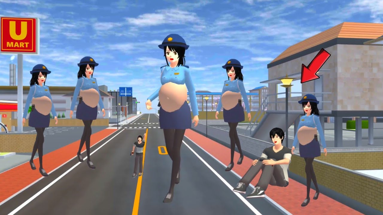 Rina Police pregnant had a stomach ache while arresting a criminal at U'Mart SAKURA SCHOOL SIMULATOR