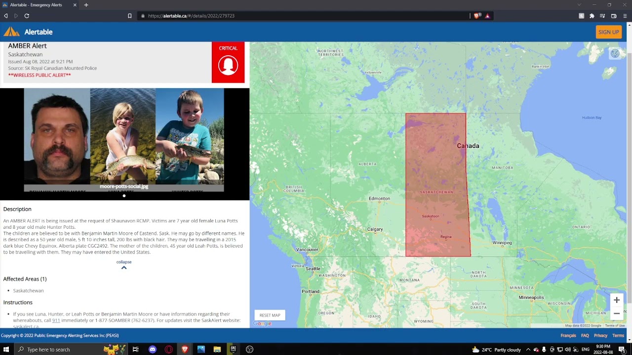 Saskatchewan Province Wide Amber Alert