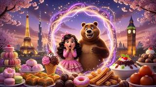Masha & Bear Teleport Around the World 🌍 | Trying Famous Desserts! 🍰 screenshot 2