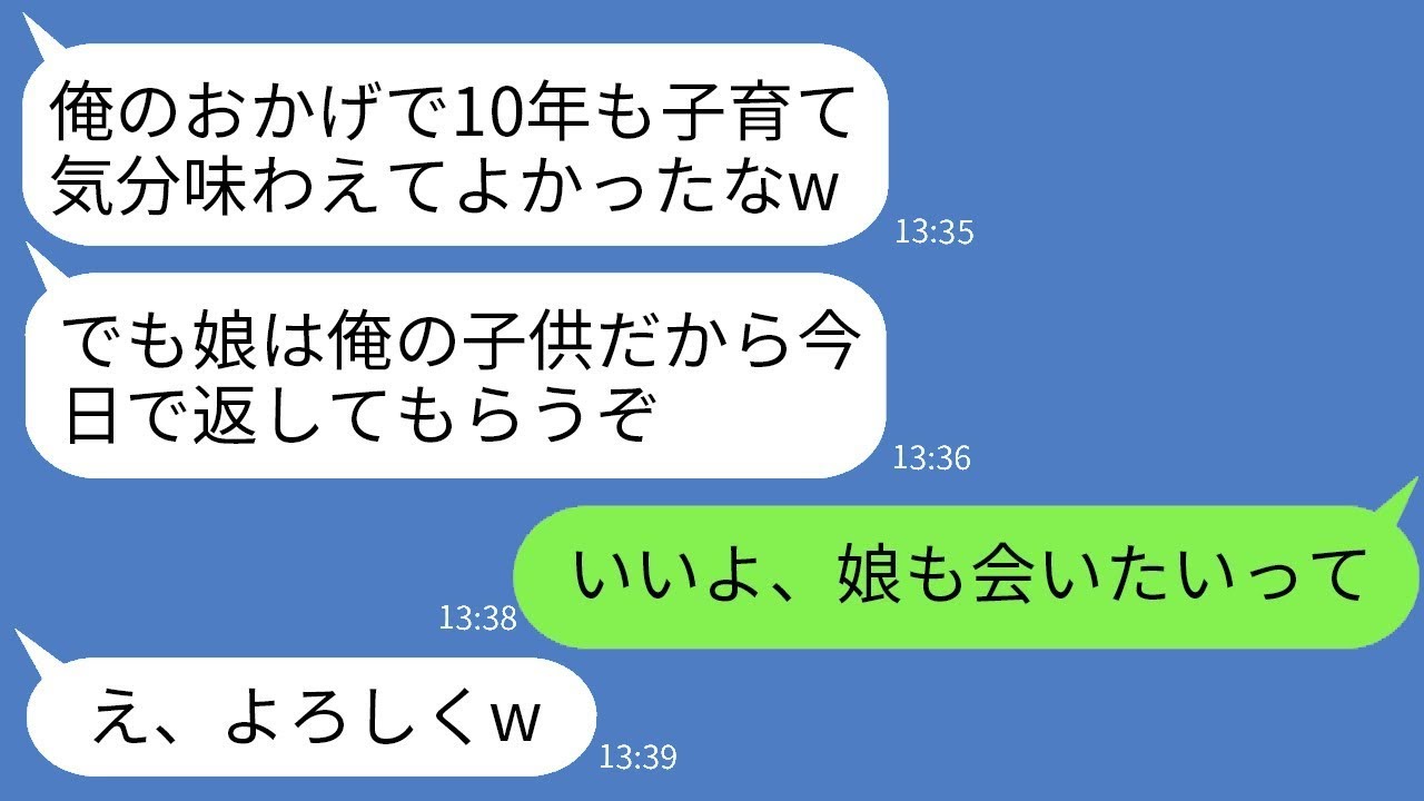 結婚式の後に再婚相手の私に子供を押し付けて逃げた夫から、10年ぶりに突然「娘を返してほしい」と連絡があった。娘は「パパのところに行く」と言い、私は「行っておいで！」と答えた。