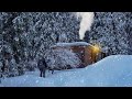 A log cabin in the winter mountains, Abandoned but intact, Winter camping