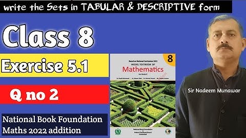 Class 8 Exercise 5.1 Q no 2 Ex 5.1 How write a set in set tabular and Descriptive form in Urdu