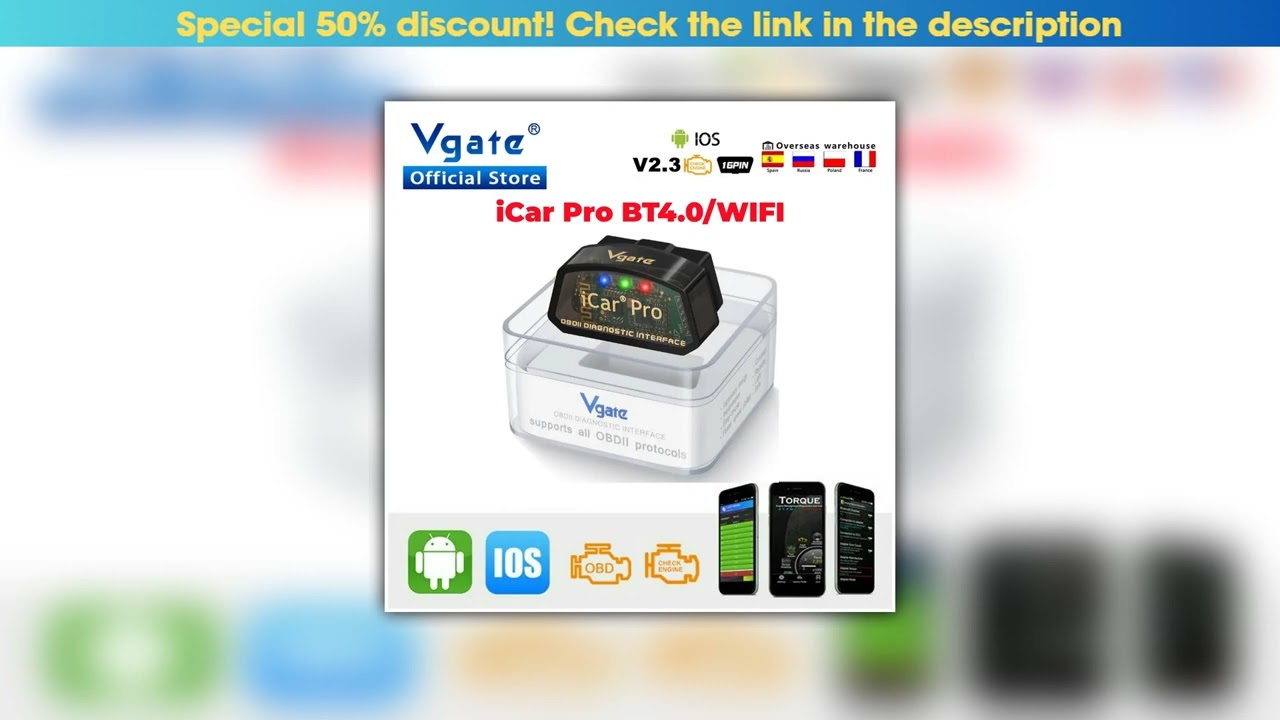 New Arrival Vgate iCar Pro ELM327 WIFI OBD2 Scanner For IOS/Android Bluetooth 4.0 ElM 327 OBD 2 Car
