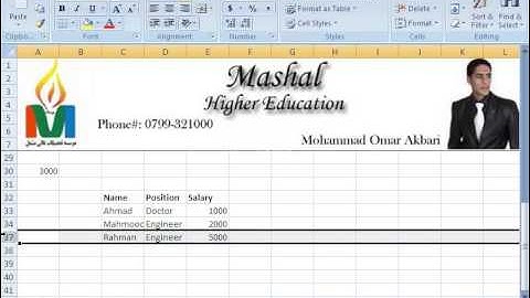 MS Excel 2007 Part 10) Home Menu in Dari / Farsi Omar Akbari