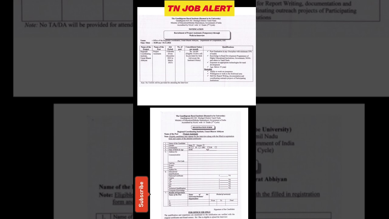 Gandhi Gram Rural Development Job Requirements 2022