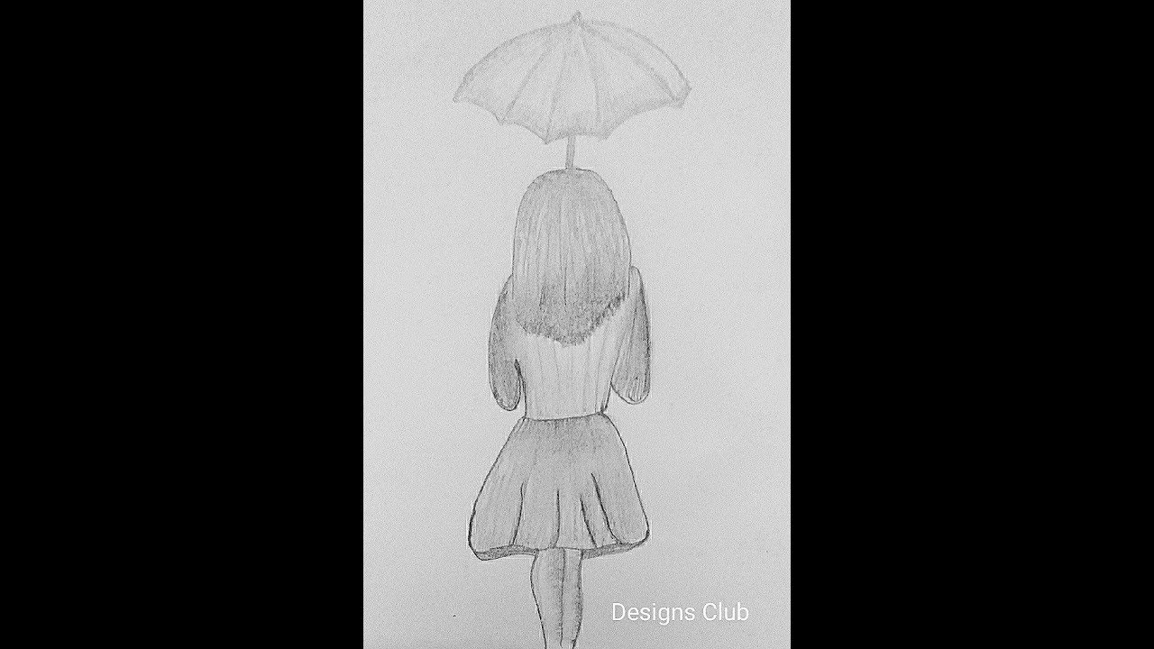 How to draw a girl with umbrella easy simple YouTube