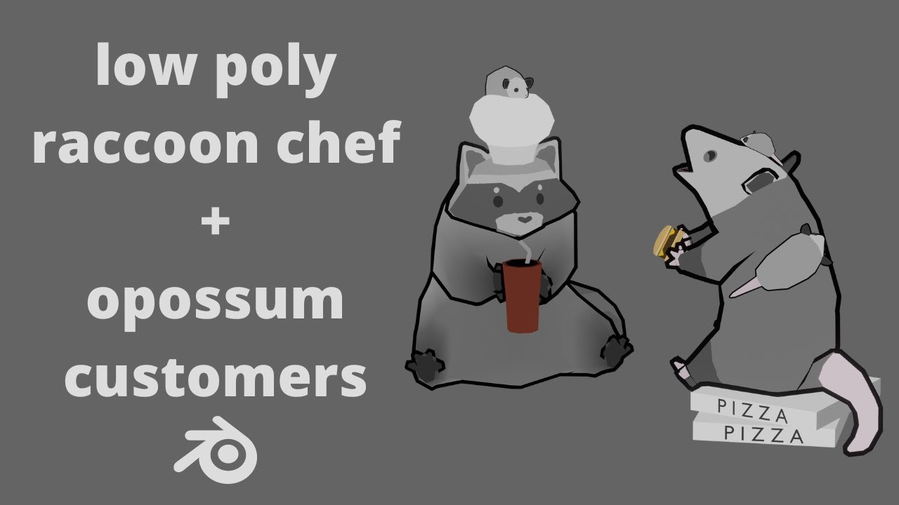 Low Poly Raccoon Chef + Opossum Customers | Blender Timelapse