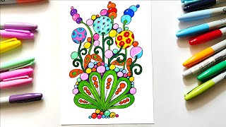 Colorful Zen Doodle , Zentangle Art, Zentangles Patterns Step by step