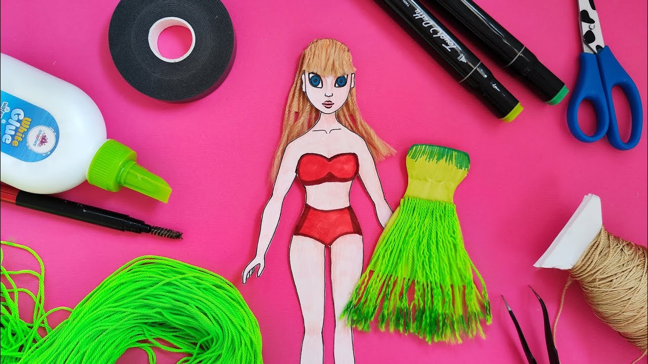 How To Make A Paper Doll Using Yarn paper Play Beautiful Paper Doll