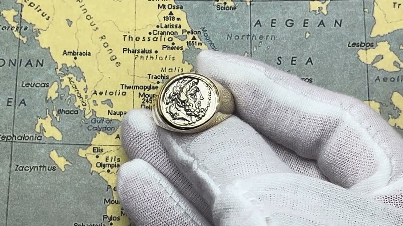 Zeus Ancient Greek Hemidrachm Coin in Gold Men's Ring