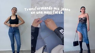 ✨Tuneando mis jeans en una maxi falda sin máquina de coser✨