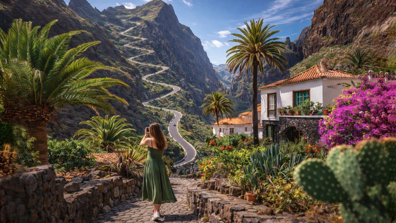 Эта деревня словно парит над вулканической горой