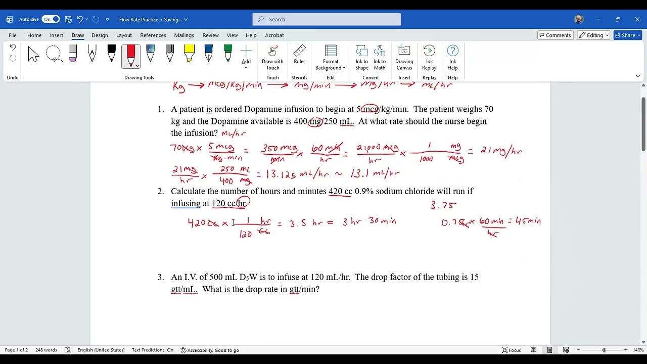Drug Calc Flow Rate Practice