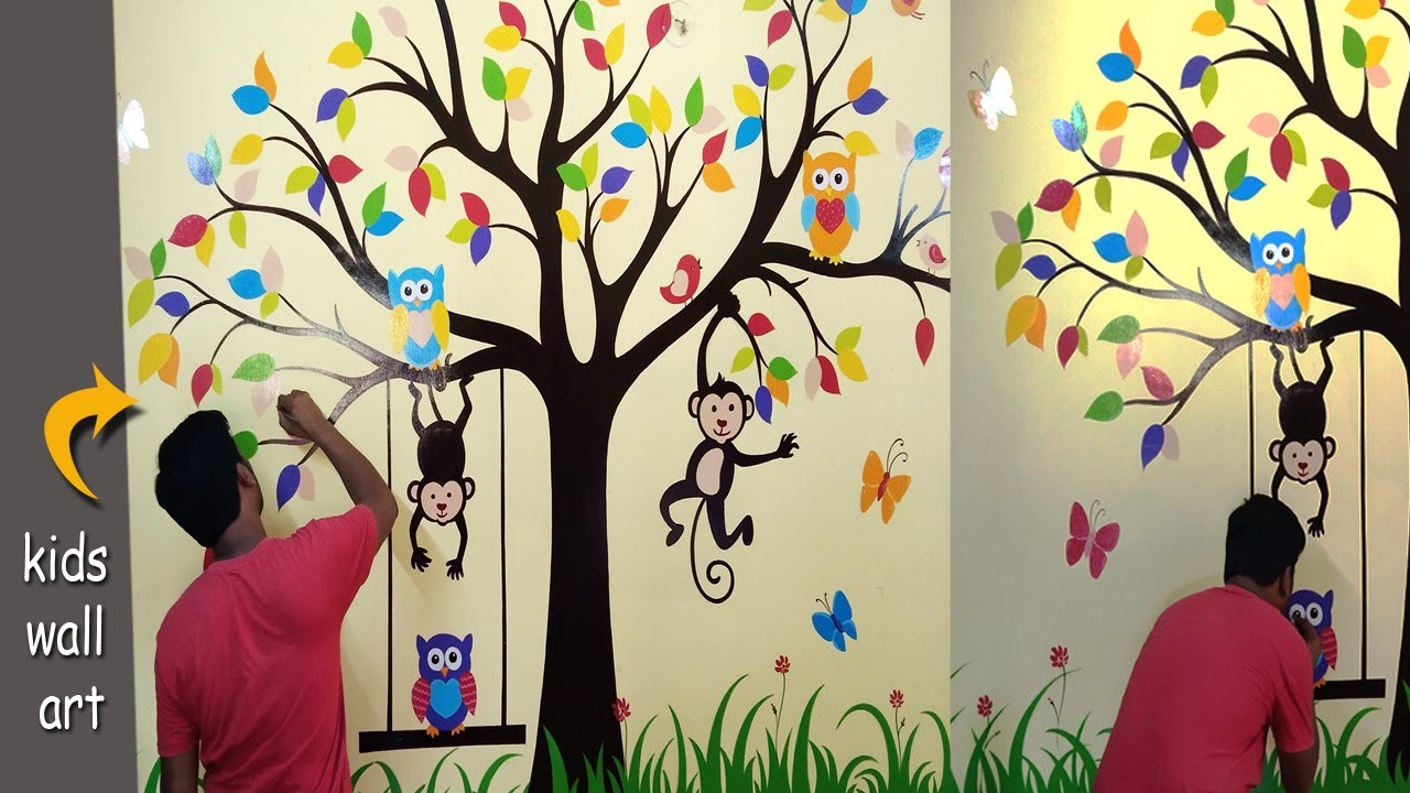 how to make kids rooms wall art painting - YouTube