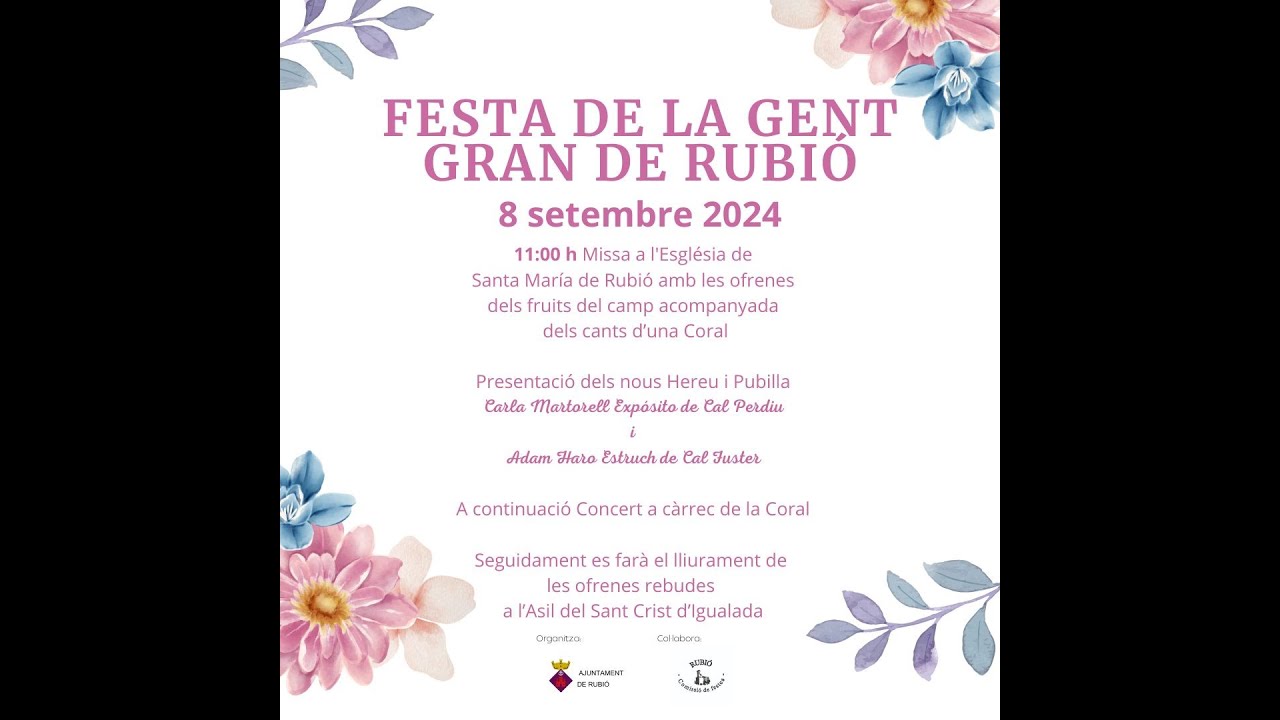 Festa de l'Ofrena dels Fruits del Camp i Dinar de la Gent Gran de Rubió 2024