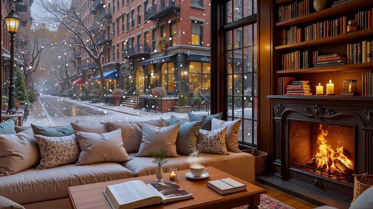 Нежный зимний джаз ❄️ Уютная атмосфера кофейни и камина для спокойствия, учебы и работы