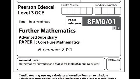 AS Core Pure 2021 Pearson Edexcel A level further maths