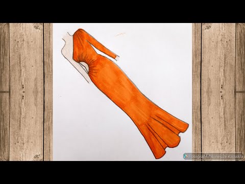 Turuncu Dekolteli elbise çizimi ✍️ Moda tasarım çizimleri ❤️