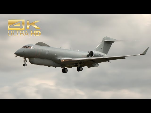 (4K) Bombardier Sentinel R-1 Raytheon Aircraft N691BD arrival RAF Fairford RIAT 2022 AirShow class=